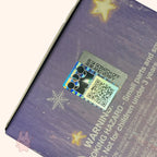 HACIPUPU-Whispers-of-My-World Product packaging with a scratch-off security label and QR code on a purple background.