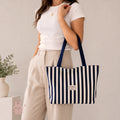 Navy & White Striped Canvas Tote Bag