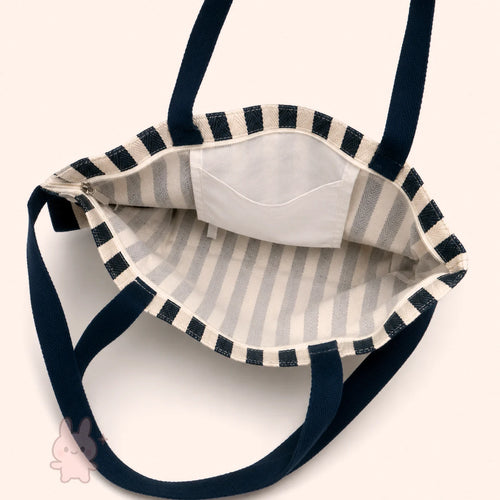 Navy & White Striped Canvas Tote Bag