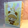 POPBEAN fluffy and cozy Cartoon character plush pendant blind box packaging with colorful text on a gradient background