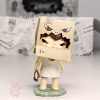 Pop Mart Hirono Little Mischief Animated character with a box for a head on a light gray background