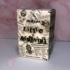 Pop Mart Hirono Little Mischief Decorative box with text and illustrations on a pink and white background