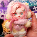 SKULLPANDA My Little Pony Plush Small plush toy with pink hair and outfit held in a hand against a colorful background