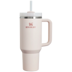 Stanley mug with handle and straw on a white background