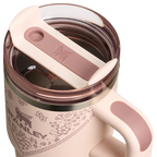 Pink Stanley mug with floral pattern on a white background