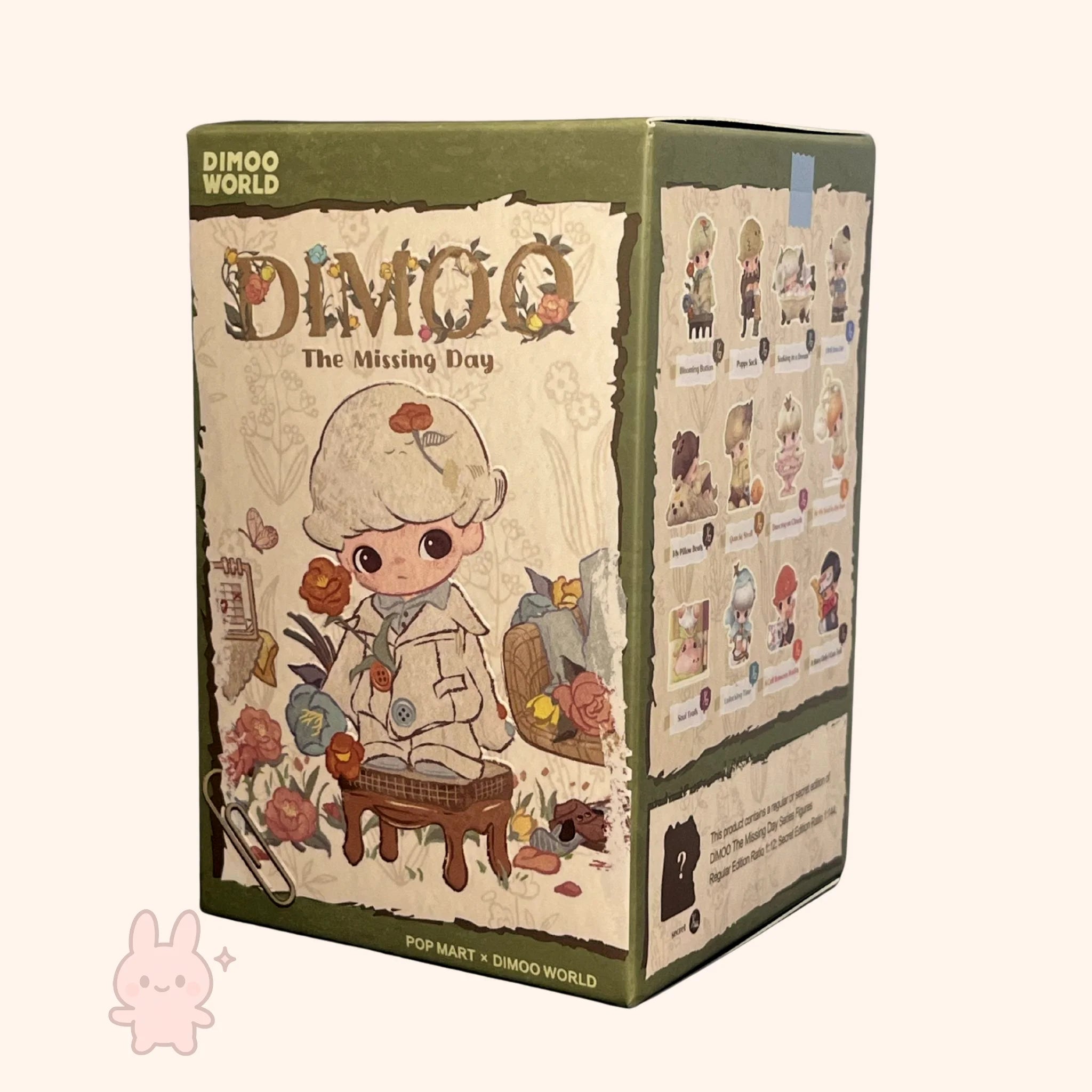 DIMOO The Missing Day – box packaging for a collectible figure with 'DIMOO' branding on a white background