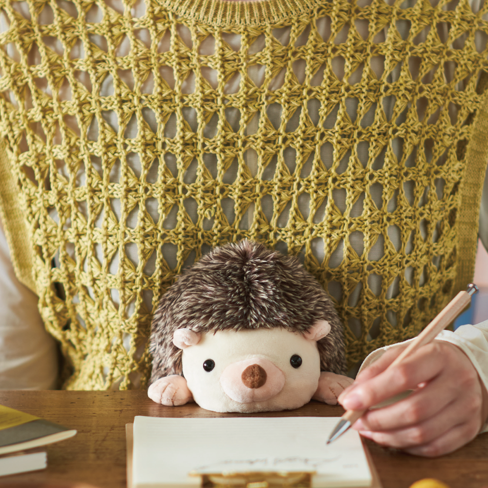Posture Pal Hedgehog sitting at a desk