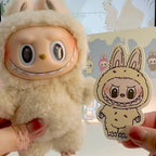 Labubu Exciting Macaron figure held beside its character card