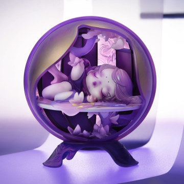 Purple SKULLPANDA Mirage figure inside a round display