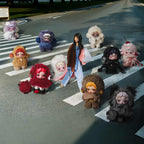 You Found Me plush characters crossing a city street