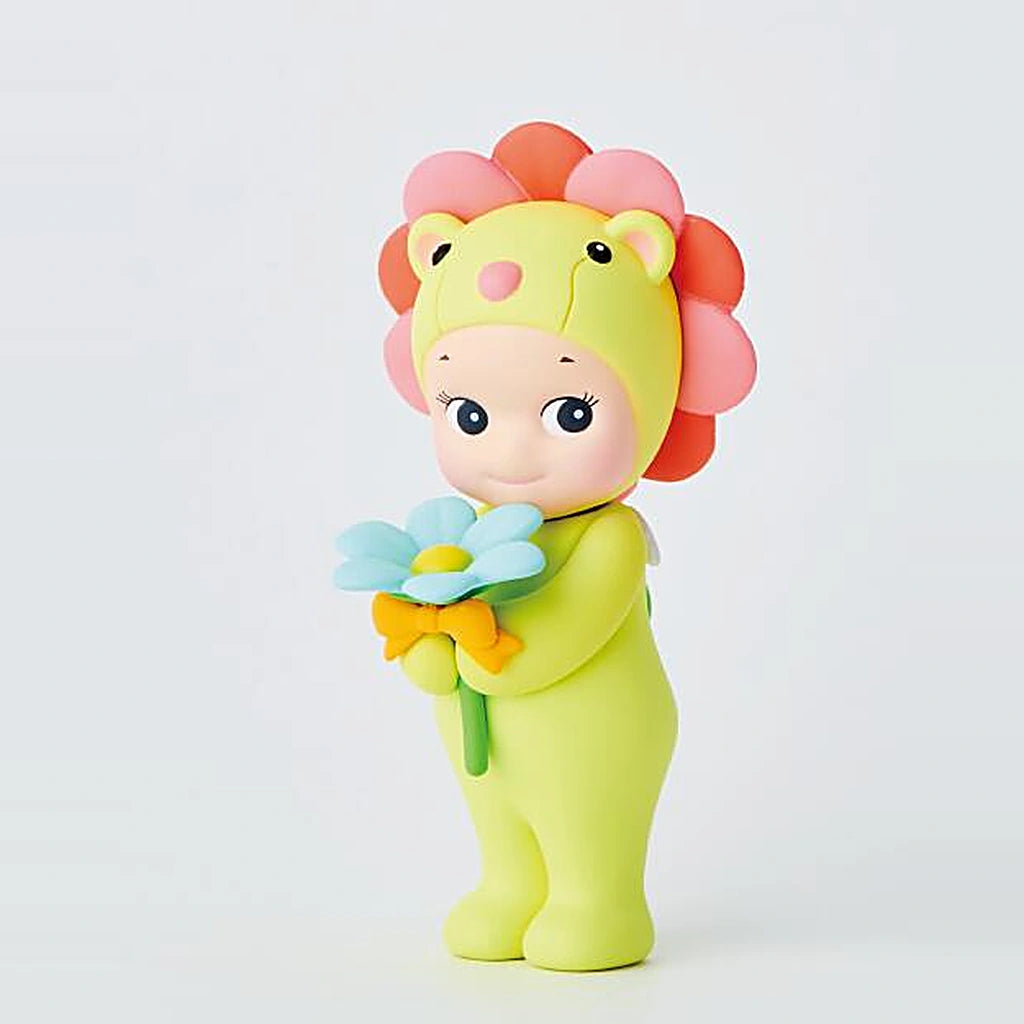 Sonny Angel Flower Gift Daisy Lion Lime Green figure holding a blue daisy