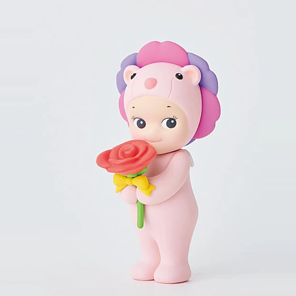 Sonny Angel Flower Gift Rose Lion Pink figure holding a red rose