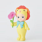 Sonny Angel Flower Gift Rose Lion Yellow figure with blue bow holding a pink rose