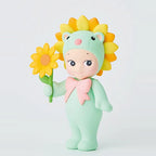 Sonny Angel Flower Gift Sunflower Lion Mint Green figure with pink bow and sunflower