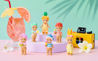 Sonny Angel Summer Vacation Sun-Kissed Style figures in a summer display