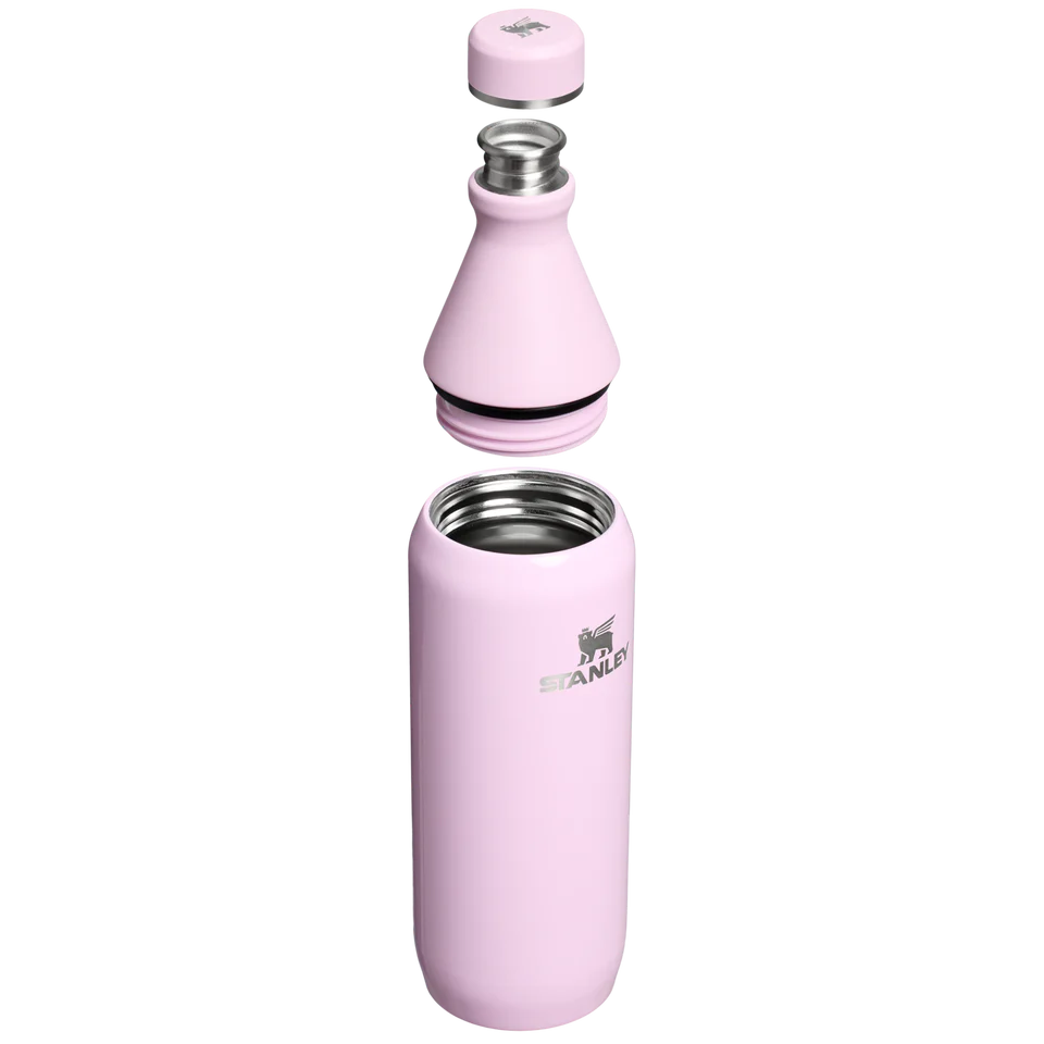 Stanley All Day Slim Bottle 0.59L in Cherry Blossom Gloss, two-piece opening detail