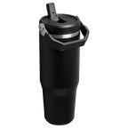 Stanley IceFlow Flip Straw 2.0 Tumbler 0.89L in Black 2.0, rear view with flip straw raised