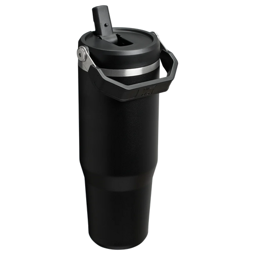 Stanley IceFlow Flip Straw 2.0 Tumbler 0.89L in Black 2.0, rear view with flip straw raised