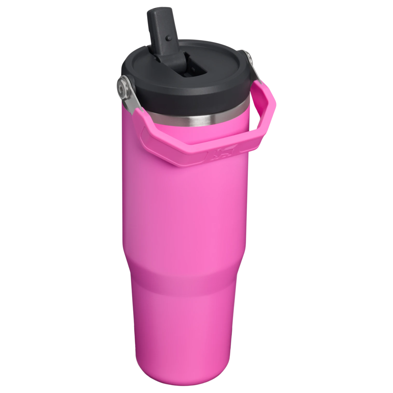 Stanley IceFlow Flip Straw 2.0 Tumbler 0.89L in Hot Pink, rear angle with flip straw raised