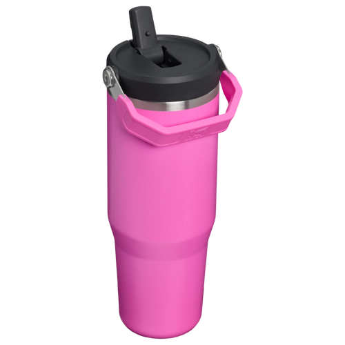 Stanley IceFlow Flip Straw 2.0 Tumbler 0.89L in Hot Pink, rear angle with flip straw raised