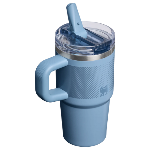 Stanley Quencher ProTour Flip Straw Tumbler 0.59L in Indigo Fade, rear view with straw open