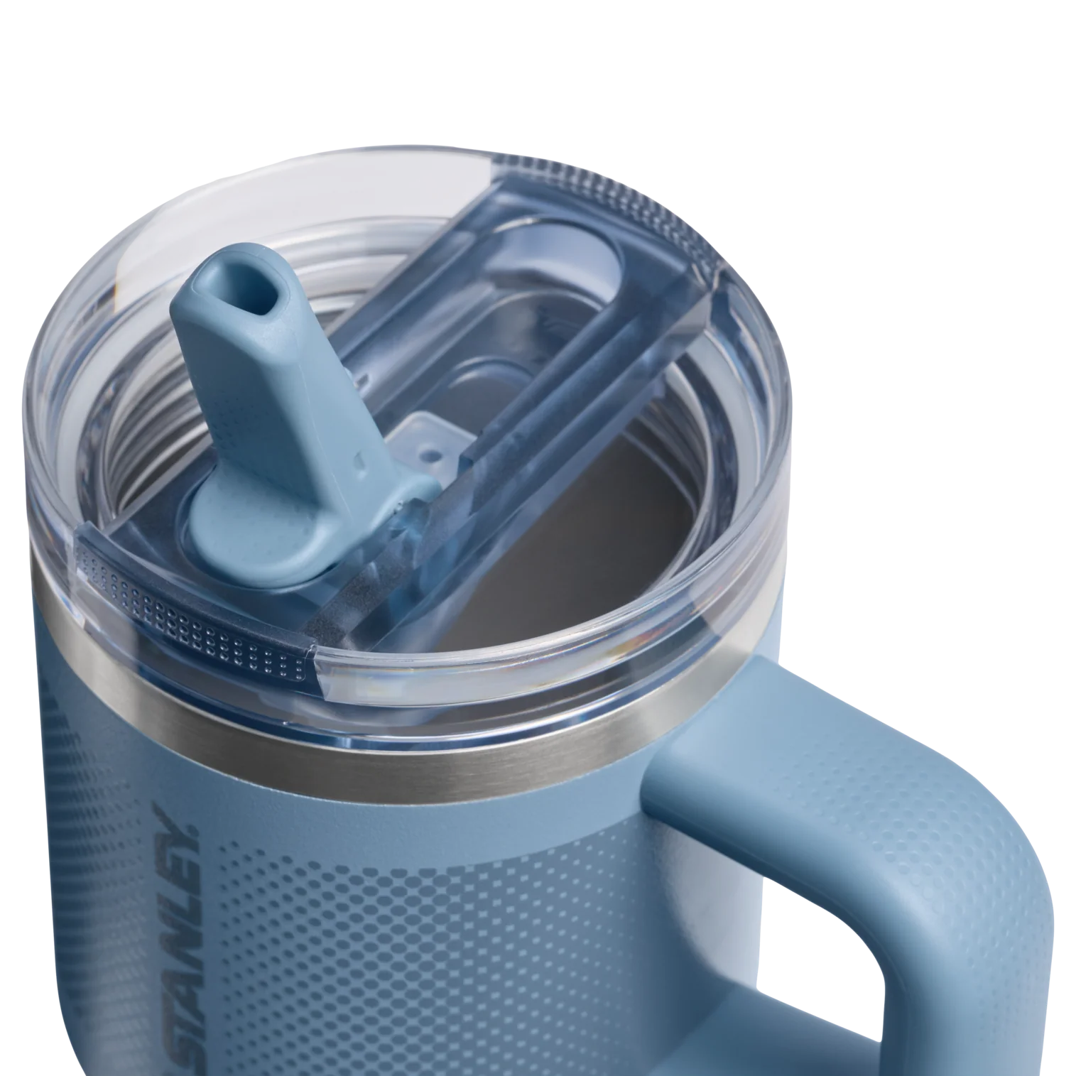 Indigo Fade Flip Straw lid detail on the Stanley Quencher ProTour 0.59L tumbler