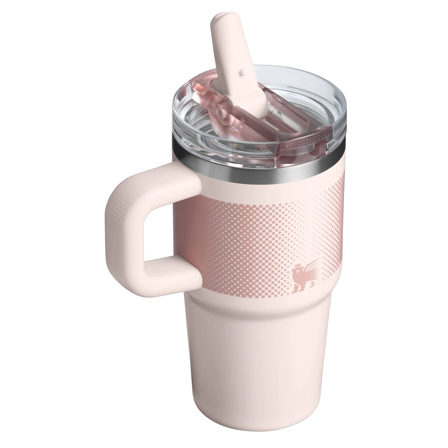 Stanley Quencher ProTour Flip Straw Tumbler 0.59L in Rose Quartz Fade, rear view with straw open