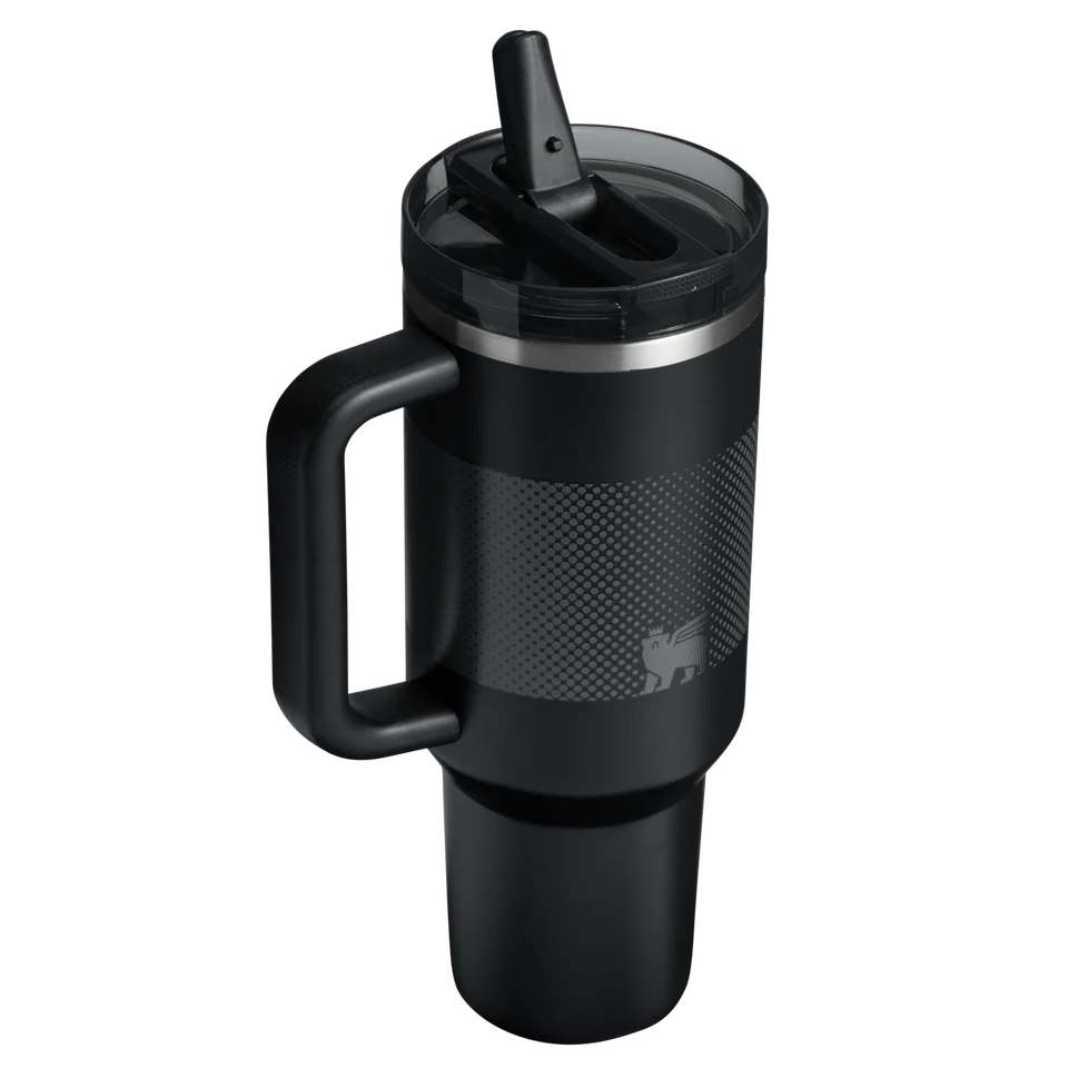 Stanley Quencher ProTour Flip Straw Tumbler 1.18L in Black Fade, rear view with straw open