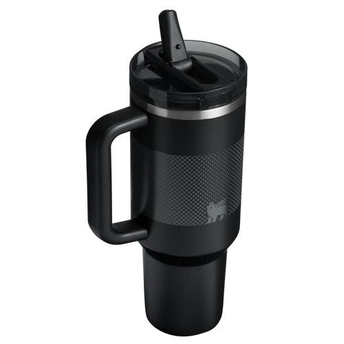Stanley Quencher ProTour Flip Straw Tumbler 1.18L in Black Fade, rear view with straw open