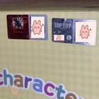 Sanrio characters Elf Bunny Baby QR code on cardboard surface with 'character' text.
